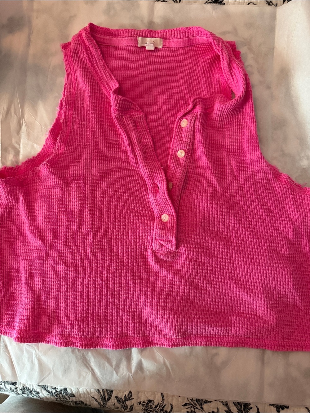 aerie Hot Pink Waffle Knit Henley Tank
